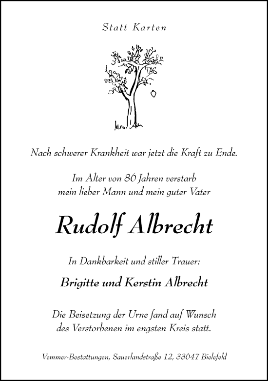 Traueranzeige von Rudolf Albrecht von Neue Westfälische