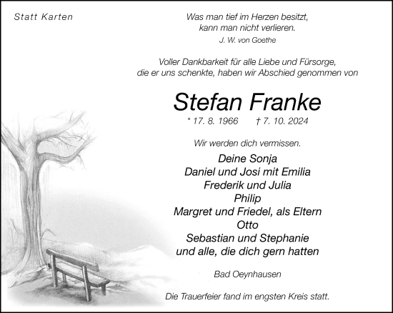 Traueranzeige von Stefan Franke von Neue Westfälische