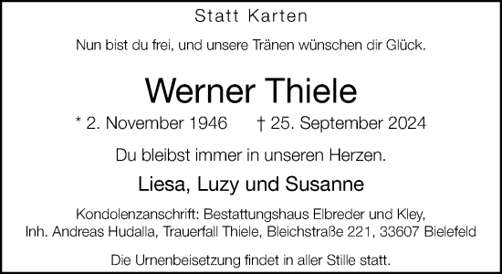 Traueranzeige von Werner Thiele von Neue Westfälische