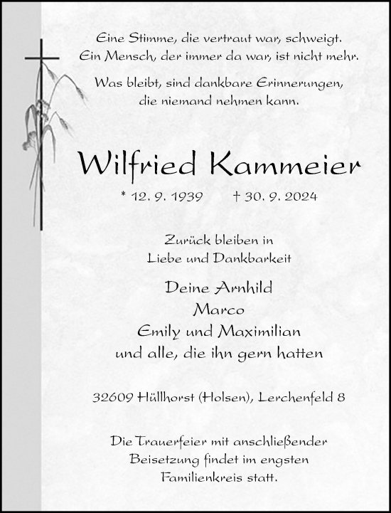 Traueranzeige von Wilfried Kammeier von Neue Westfälische