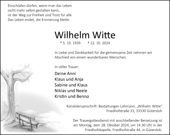 Traueranzeige von Wilhelm Witte von Neue Westfälische