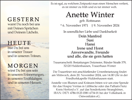 Traueranzeige von Anette Winter von Neue Westfälische