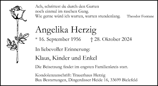 Traueranzeige von Angelika Herzig von Neue Westfälische