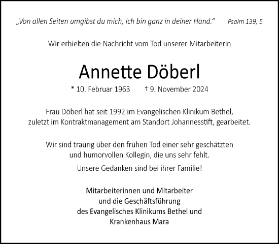 Traueranzeige von Annette Döberl von Neue Westfälische