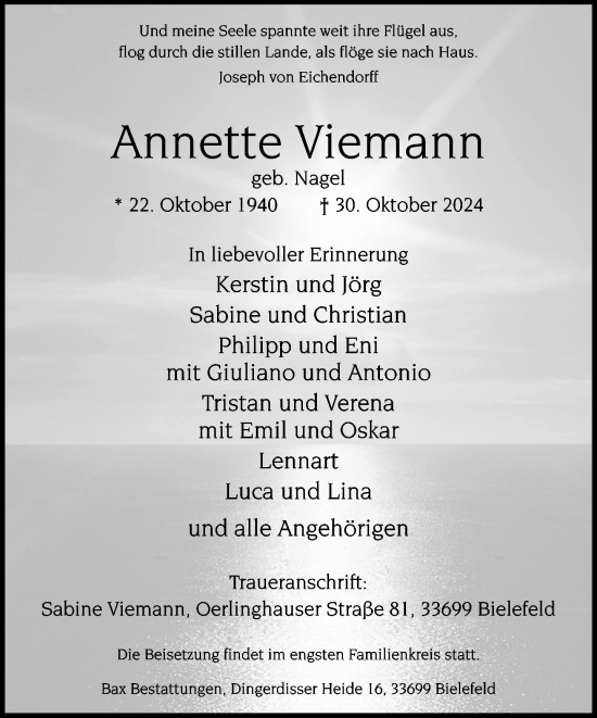 Traueranzeige von Annette Viemann von Neue Westfälische