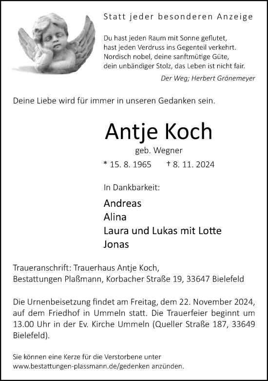 Traueranzeige von Antje Koch von Neue Westfälische