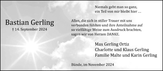 Traueranzeige von Bastian Gerling von Neue Westfälische