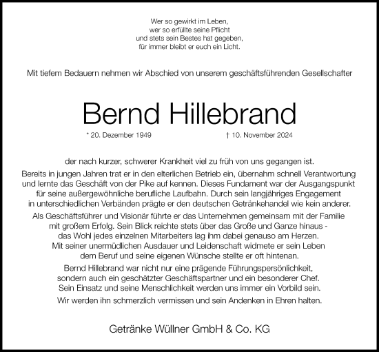 Traueranzeige von Bernd Hillebrand von Neue Westfälische