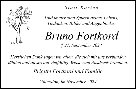 Traueranzeige von Bruno Fortkord von Neue Westfälische