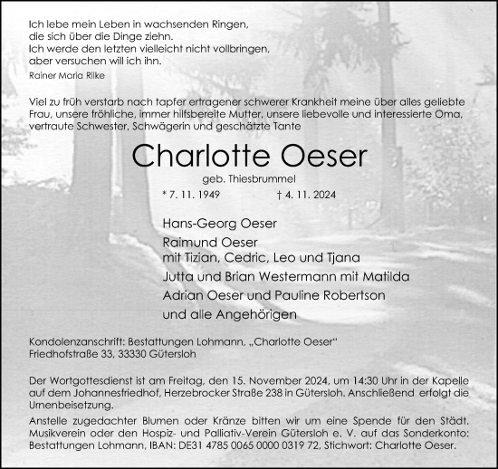 Traueranzeige von Charlotte Oeser von Neue Westfälische