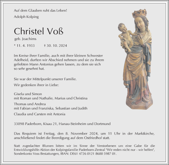 Traueranzeige von Christel Voß von Neue Westfälische