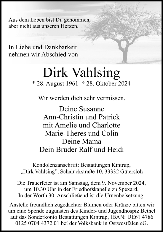 Traueranzeige von Dirk Vahlsing von Neue Westfälische