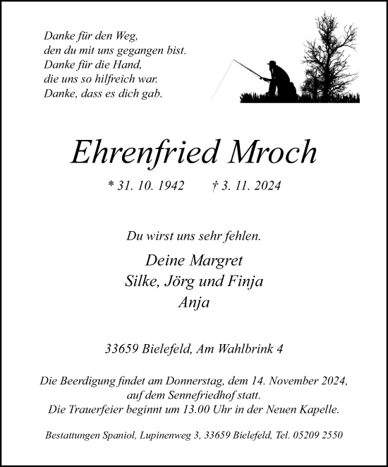 Traueranzeige von Ehrenfried Mroch von Neue Westfälische