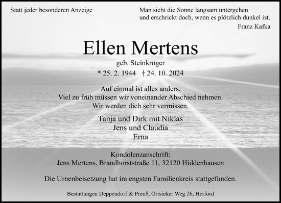 Traueranzeige von Ellen Mertens von Neue Westfälische