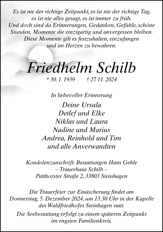 Traueranzeige von Friedhelm Schilb von Neue Westfälische