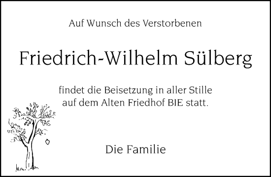 Traueranzeige von Friedrich-Wilhelm Sülberg von Neue Westfälische