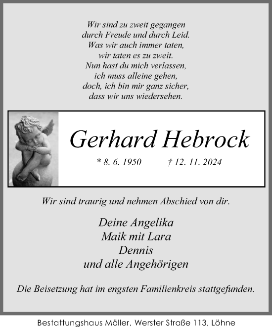 Traueranzeige von Gerhard Hebrock von Neue Westfälische