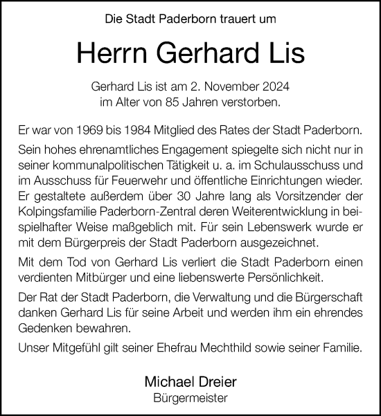 Traueranzeige von Gerhard Lis von Neue Westfälische