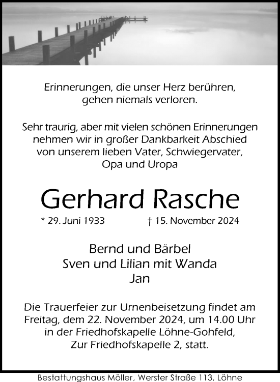 Traueranzeige von Gerhard Rasche von Neue Westfälische