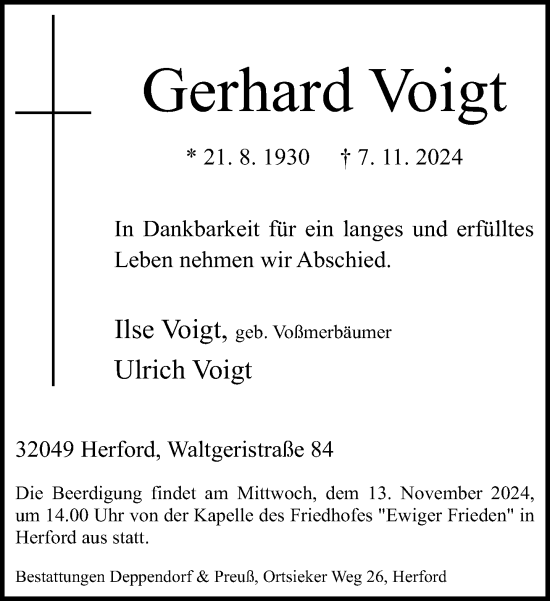 Traueranzeige von Gerhard Voigt von Neue Westfälische