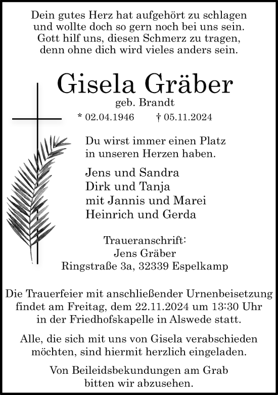 Traueranzeige von Gisela Gräber von Neue Westfälische