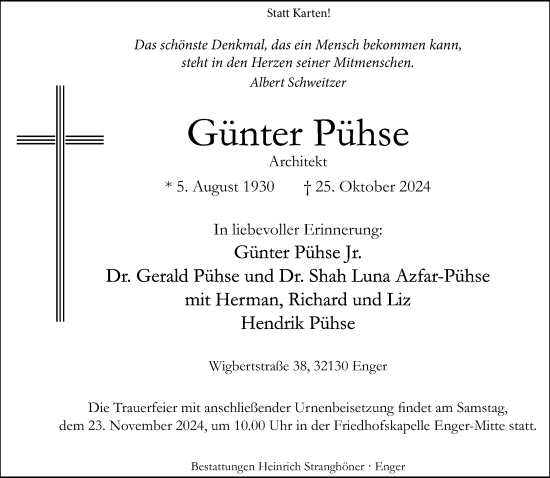 Traueranzeige von Günter Pühse von Neue Westfälische