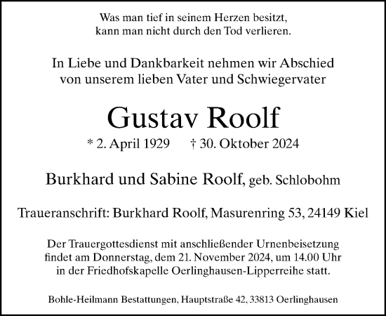 Traueranzeige von Gustav Roolf von Neue Westfälische