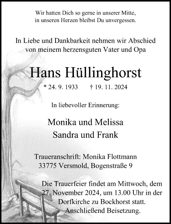 Traueranzeige von Hans Hüllinghorst von Neue Westfälische