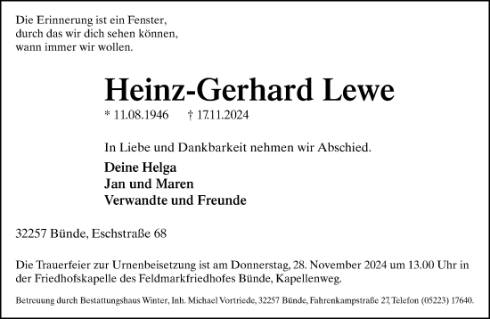 Traueranzeige von Heinz-Gerhard Lewe von Neue Westfälische