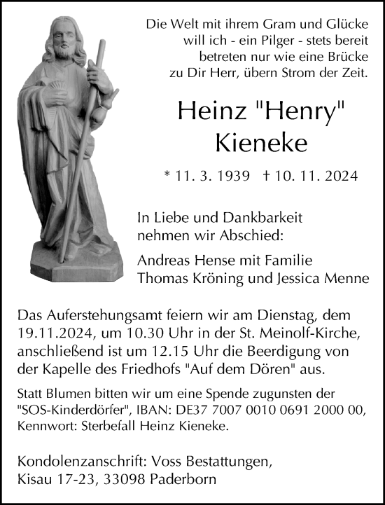 Traueranzeige von Heinz Kieneke von Neue Westfälische