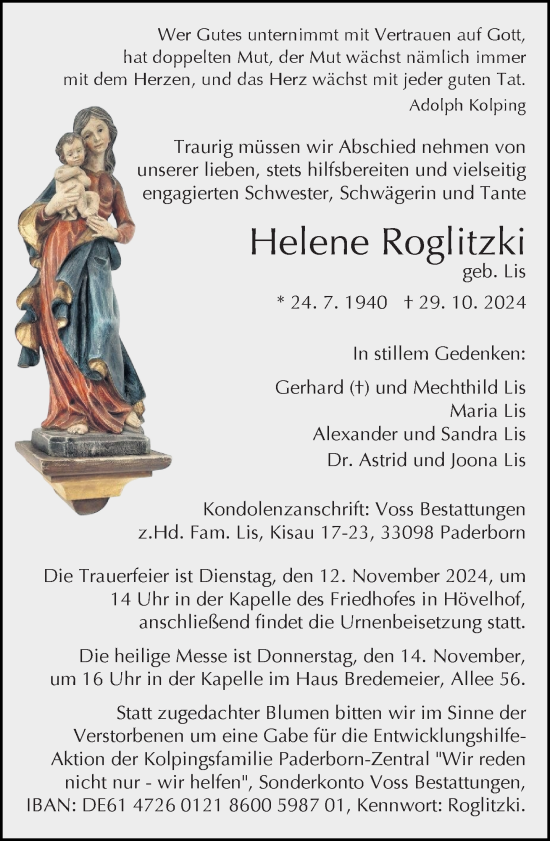 Traueranzeige von Helene Roglitzki von Neue Westfälische