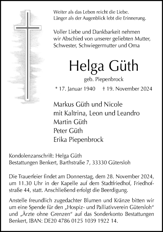 Traueranzeige von Helga Güth von Neue Westfälische