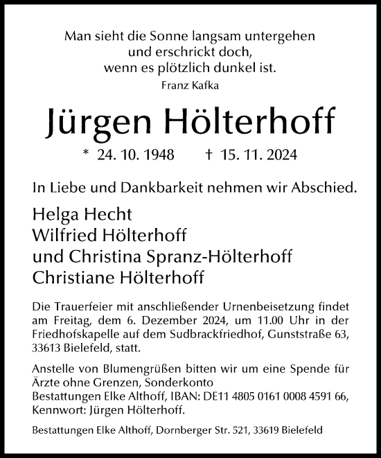 Traueranzeige von Jürgen Hölterhoff von Neue Westfälische