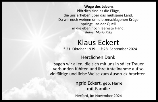 Traueranzeige von Klaus Eckert von Neue Westfälische