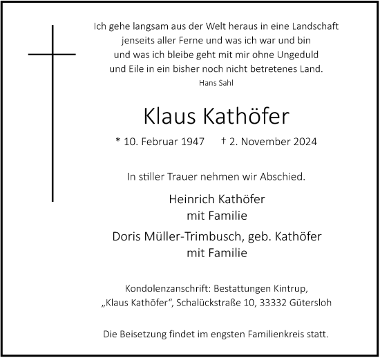 Traueranzeige von Klaus Kathöfer von Neue Westfälische