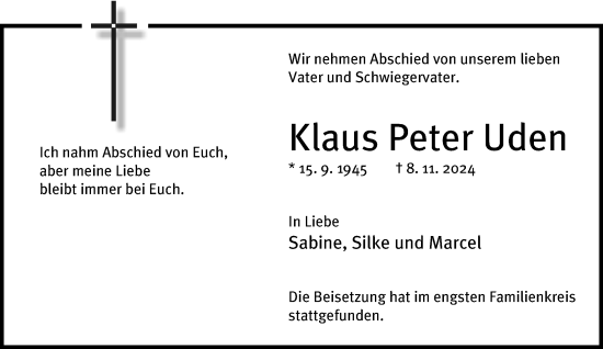 Traueranzeige von Klaus Peter Uden von Neue Westfälische