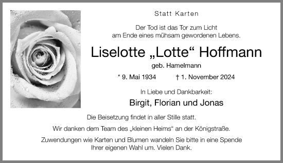 Traueranzeige von Liselotte Hoffmann von Neue Westfälische