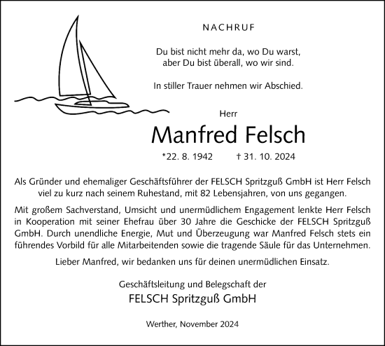 Traueranzeige von Manfred Felsch von Neue Westfälische