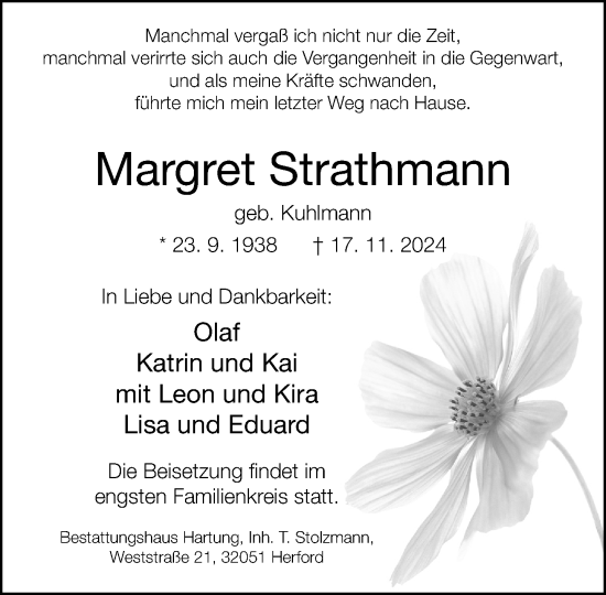 Traueranzeige von Margret Strathmann von Neue Westfälische