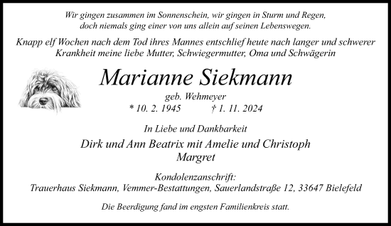 Traueranzeige von Marianne Siekmann von Neue Westfälische