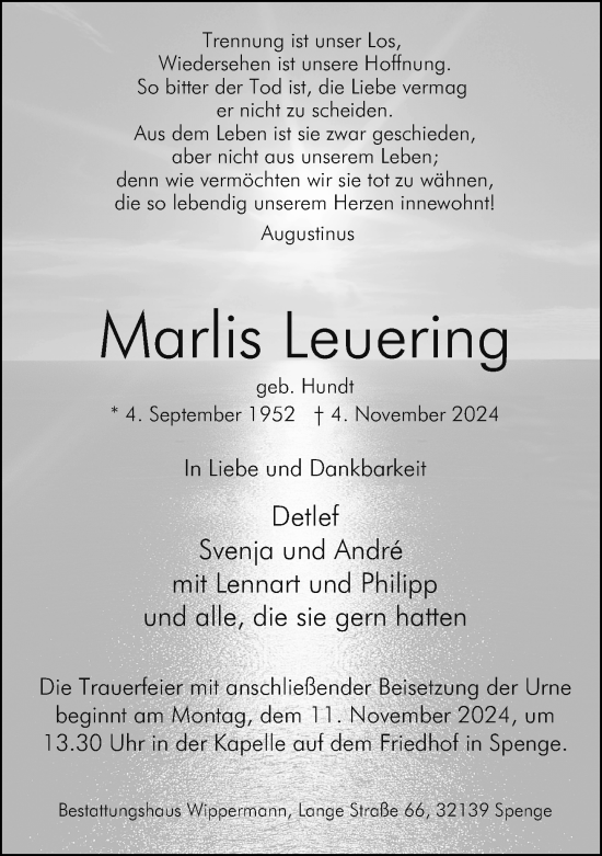 Traueranzeige von Marlis Leuering von Neue Westfälische