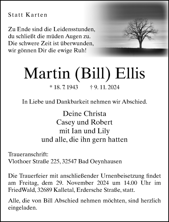 Traueranzeige von Martin Ellis von Neue Westfälische