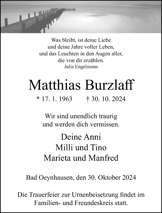 Traueranzeige von Matthias Burzlaff von Neue Westfälische