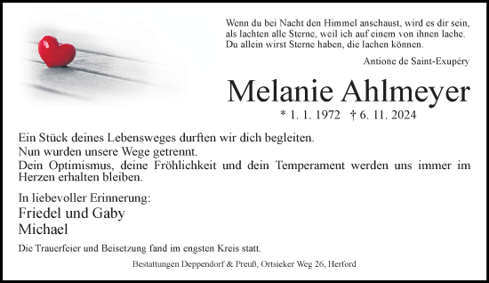 Traueranzeige von Melanie Ahlmeyer von Neue Westfälische