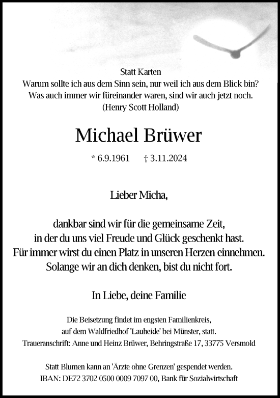 Traueranzeige von Michael Brüwer von Neue Westfälische