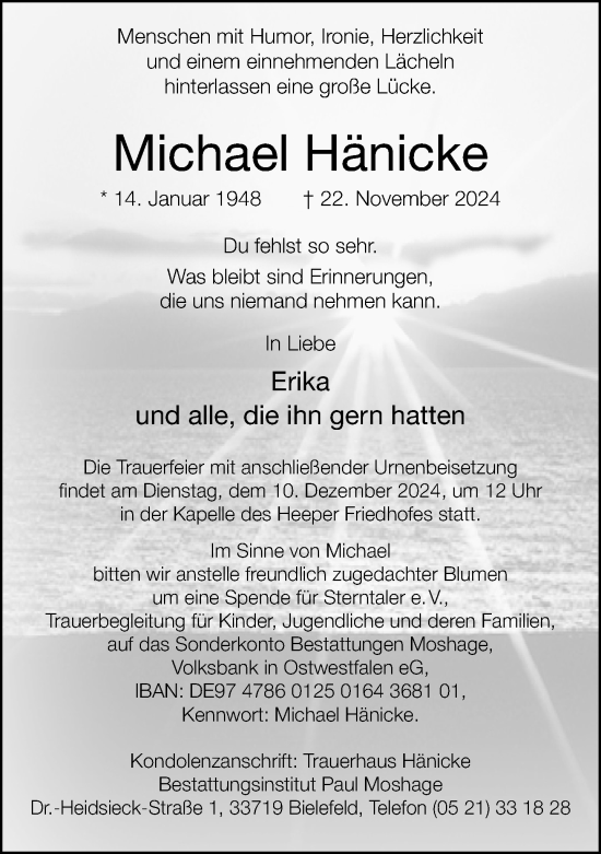 Traueranzeige von Michael Hänicke von Neue Westfälische