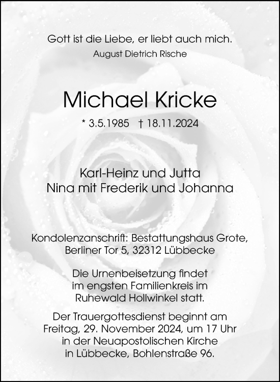 Traueranzeige von Michael Kricke von Neue Westfälische