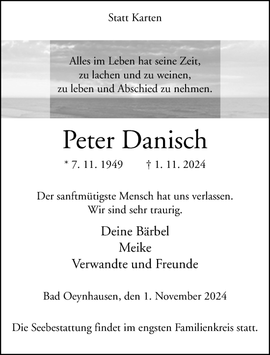 Traueranzeige von Peter Danisch von Neue Westfälische