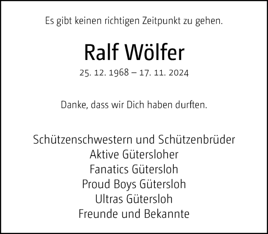 Traueranzeige von Ralf Wölfer von Neue Westfälische