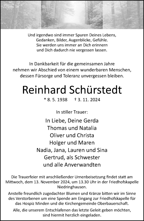 Traueranzeige von Reinhard Schürstedt von Neue Westfälische